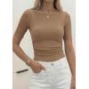 image:imagePRETTYGARDEN Womens Summer Short Sleeve Tops Boat Neck Ribbed Knit Slim Fit T Shirt Casual Basic Top 2026 Spring ClothesLight Khaki