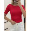 image:imagePRETTYGARDEN Womens Summer Short Sleeve Tops Boat Neck Ribbed Knit Slim Fit T Shirt Casual Basic Top 2026 Spring ClothesRed