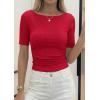 image:imagePRETTYGARDEN Womens Summer Short Sleeve Tops Boat Neck Ribbed Knit Slim Fit T Shirt Casual Basic Top 2026 Spring ClothesRed