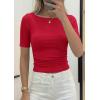 image:imagePRETTYGARDEN Womens Summer Short Sleeve Tops Boat Neck Ribbed Knit Slim Fit T Shirt Casual Basic Top 2026 Spring ClothesRed