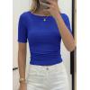 image:imagePRETTYGARDEN Womens Summer Short Sleeve Tops Boat Neck Ribbed Knit Slim Fit T Shirt Casual Basic Top 2026 Spring ClothesRoyal Blue