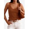 image:imagePRETTYGARDEN Womens Summer Sleeveless Tank Tops 2026 V Neck Ruffle Lightweight Ribbed Knit Shirt Casual Going Out TopBrown