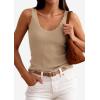 image:imagePRETTYGARDEN Womens Summer Sleeveless Tank Tops 2026 V Neck Ruffle Lightweight Ribbed Knit Shirt Casual Going Out TopDark Apricot