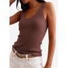 image:imagePRETTYGARDEN Womens Summer Sleeveless Tank Tops 2026 V Neck Ruffle Lightweight Ribbed Knit Shirt Casual Going Out TopDark Brown