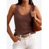 image:imagePRETTYGARDEN Womens Summer Sleeveless Tank Tops 2026 V Neck Ruffle Lightweight Ribbed Knit Shirt Casual Going Out TopDark Brown