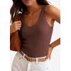 image:imagePRETTYGARDEN Womens Summer Sleeveless Tank Tops 2026 V Neck Ruffle Lightweight Ribbed Knit Shirt Casual Going Out TopDark Brown