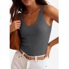 image:imagePRETTYGARDEN Womens Summer Sleeveless Tank Tops 2026 V Neck Ruffle Lightweight Ribbed Knit Shirt Casual Going Out TopDark Grey