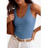 image:imagePRETTYGARDEN Womens Summer Sleeveless Tank Tops 2026 V Neck Ruffle Lightweight Ribbed Knit Shirt Casual Going Out TopGrey Blue