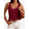image:imagePRETTYGARDEN Womens Summer Sleeveless Tank Tops 2026 V Neck Ruffle Lightweight Ribbed Knit Shirt Casual Going Out TopWine Red
