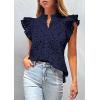 image:imagePRETTYGARDEN Womens Summer Tops 2026 Dressy Casual Ruffle Cap Sleeve Button V Neck Embroidered Eyelet Blouses ShirtsNavy