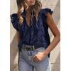 image:imagePRETTYGARDEN Womens Summer Tops 2026 Dressy Casual Ruffle Cap Sleeve Button V Neck Embroidered Eyelet Blouses ShirtsNavy