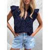 image:imagePRETTYGARDEN Womens Summer Tops 2026 Dressy Casual Ruffle Cap Sleeve Button V Neck Embroidered Eyelet Blouses ShirtsNavy