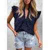 image:imagePRETTYGARDEN Womens Summer Tops 2026 Dressy Casual Ruffle Cap Sleeve Button V Neck Embroidered Eyelet Blouses ShirtsNavy