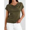 image:imagePRETTYGARDEN Womens Tops Dressy Casual Clothing 2026 Summer Cowl Neck Short Sleeve Blouses Spring Business Work Office ShirtsArmy Green