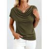 image:imagePRETTYGARDEN Womens Tops Dressy Casual Clothing 2026 Summer Cowl Neck Short Sleeve Blouses Spring Business Work Office ShirtsArmy Green