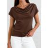 image:imagePRETTYGARDEN Womens Tops Dressy Casual Clothing 2026 Summer Cowl Neck Short Sleeve Blouses Spring Business Work Office ShirtsBrown
