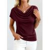 image:imagePRETTYGARDEN Womens Tops Dressy Casual Clothing 2026 Summer Cowl Neck Short Sleeve Blouses Spring Business Work Office ShirtsBurgundy