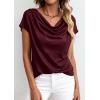 image:imagePRETTYGARDEN Womens Tops Dressy Casual Clothing 2026 Summer Cowl Neck Short Sleeve Blouses Spring Business Work Office ShirtsBurgundy