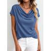 image:imagePRETTYGARDEN Womens Tops Dressy Casual Clothing 2026 Summer Cowl Neck Short Sleeve Blouses Spring Business Work Office ShirtsDark Blue