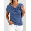 image:imagePRETTYGARDEN Womens Tops Dressy Casual Clothing 2026 Summer Cowl Neck Short Sleeve Blouses Spring Business Work Office ShirtsDark Blue