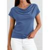 image:imagePRETTYGARDEN Womens Tops Dressy Casual Clothing 2026 Summer Cowl Neck Short Sleeve Blouses Spring Business Work Office ShirtsDark Blue