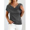 image:imagePRETTYGARDEN Womens Tops Dressy Casual Clothing 2026 Summer Cowl Neck Short Sleeve Blouses Spring Business Work Office ShirtsDark Grey