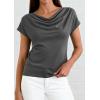 image:imagePRETTYGARDEN Womens Tops Dressy Casual Clothing 2026 Summer Cowl Neck Short Sleeve Blouses Spring Business Work Office ShirtsDark Grey