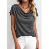 image:imagePRETTYGARDEN Womens Tops Dressy Casual Clothing 2026 Summer Cowl Neck Short Sleeve Blouses Spring Business Work Office ShirtsDark Grey