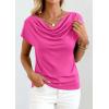 image:imagePRETTYGARDEN Womens Tops Dressy Casual Clothing 2026 Summer Cowl Neck Short Sleeve Blouses Spring Business Work Office ShirtsHot Pink