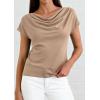 image:imagePRETTYGARDEN Womens Tops Dressy Casual Clothing 2026 Summer Cowl Neck Short Sleeve Blouses Spring Business Work Office ShirtsKhaki
