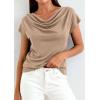image:imagePRETTYGARDEN Womens Tops Dressy Casual Clothing 2026 Summer Cowl Neck Short Sleeve Blouses Spring Business Work Office ShirtsKhaki