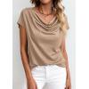 image:imagePRETTYGARDEN Womens Tops Dressy Casual Clothing 2026 Summer Cowl Neck Short Sleeve Blouses Spring Business Work Office ShirtsKhaki