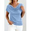 image:imagePRETTYGARDEN Womens Tops Dressy Casual Clothing 2026 Summer Cowl Neck Short Sleeve Blouses Spring Business Work Office ShirtsLight Blue