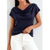 image:imagePRETTYGARDEN Womens Tops Dressy Casual Clothing 2026 Summer Cowl Neck Short Sleeve Blouses Spring Business Work Office ShirtsNavy Blue