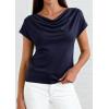 image:imagePRETTYGARDEN Womens Tops Dressy Casual Clothing 2026 Summer Cowl Neck Short Sleeve Blouses Spring Business Work Office ShirtsNavy Blue