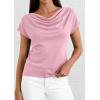 image:imagePRETTYGARDEN Womens Tops Dressy Casual Clothing 2026 Summer Cowl Neck Short Sleeve Blouses Spring Business Work Office ShirtsPink