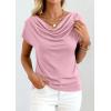image:imagePRETTYGARDEN Womens Tops Dressy Casual Clothing 2026 Summer Cowl Neck Short Sleeve Blouses Spring Business Work Office ShirtsPink