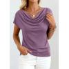 image:imagePRETTYGARDEN Womens Tops Dressy Casual Clothing 2026 Summer Cowl Neck Short Sleeve Blouses Spring Business Work Office ShirtsPurple