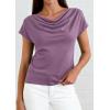 image:imagePRETTYGARDEN Womens Tops Dressy Casual Clothing 2026 Summer Cowl Neck Short Sleeve Blouses Spring Business Work Office ShirtsPurple