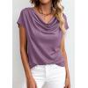 image:imagePRETTYGARDEN Womens Tops Dressy Casual Clothing 2026 Summer Cowl Neck Short Sleeve Blouses Spring Business Work Office ShirtsPurple