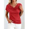 image:imagePRETTYGARDEN Womens Tops Dressy Casual Clothing 2026 Summer Cowl Neck Short Sleeve Blouses Spring Business Work Office ShirtsRed