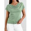 image:imagePRETTYGARDEN Womens Tops Dressy Casual Clothing 2026 Summer Cowl Neck Short Sleeve Blouses Spring Business Work Office ShirtsSage Green