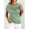image:imagePRETTYGARDEN Womens Tops Dressy Casual Clothing 2026 Summer Cowl Neck Short Sleeve Blouses Spring Business Work Office ShirtsSage Green