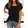 image:imagePRETTYGARDEN Womens Tops Dressy Casual Summer 2026 Short Sleeve Blouses Crew Neck Pleated Basic T Shirts Spring ClothesBlack
