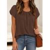 image:imagePRETTYGARDEN Womens Tops Dressy Casual Summer 2026 Short Sleeve Blouses Crew Neck Pleated Basic T Shirts Spring ClothesBrown