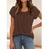 image:imagePRETTYGARDEN Womens Tops Dressy Casual Summer 2026 Short Sleeve Blouses Crew Neck Pleated Basic T Shirts Spring ClothesBrown