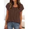 image:imagePRETTYGARDEN Womens Tops Dressy Casual Summer 2026 Short Sleeve Blouses Crew Neck Pleated Basic T Shirts Spring ClothesBrown
