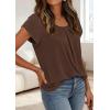 image:imagePRETTYGARDEN Womens Tops Dressy Casual Summer 2026 Short Sleeve Blouses Crew Neck Pleated Basic T Shirts Spring ClothesBrown