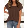 image:imagePRETTYGARDEN Womens Tops Dressy Casual Summer 2026 Short Sleeve Blouses Crew Neck Pleated Basic T Shirts Spring ClothesBrown