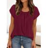 image:imagePRETTYGARDEN Womens Tops Dressy Casual Summer 2026 Short Sleeve Blouses Crew Neck Pleated Basic T Shirts Spring ClothesBurgundy